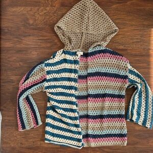 Elan Multicolor Open-Knit Hooded Cardigan